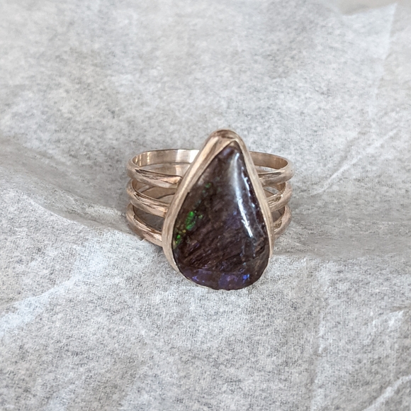 Natural Ammolite, 925 Silver Ring, size 10 - Picture 10 of 12